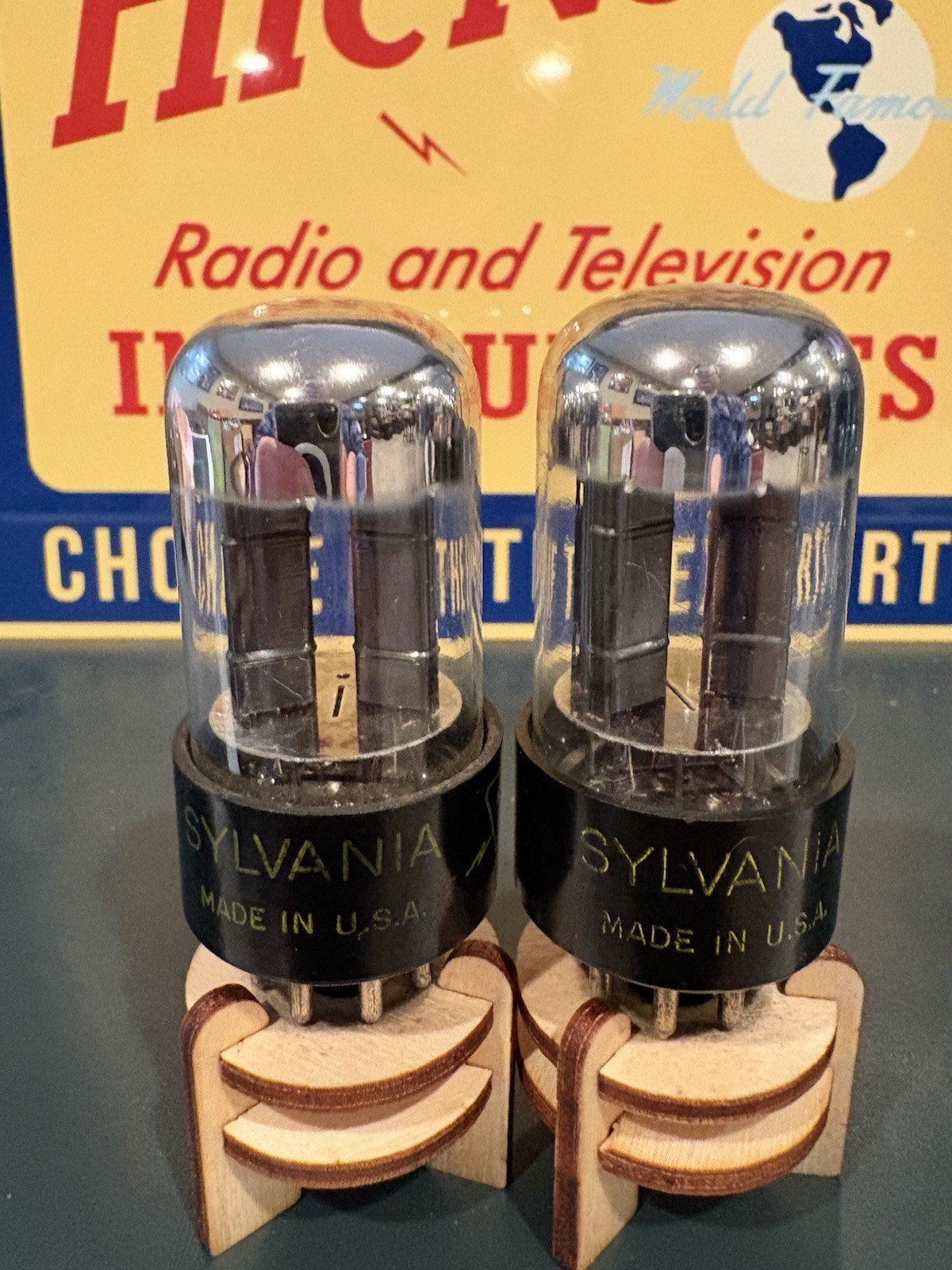 1950s Match (3%) Pair Sylvania 6SN7GTB Black V Plate Tubes 539C&Maxi Test ANOS O