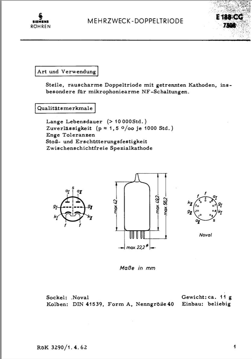 2x SameCodeOEBox SiemensGermany Gϕ1=5D GoldPin E188CC 7308 /Grail E88CC 6922 CCa
