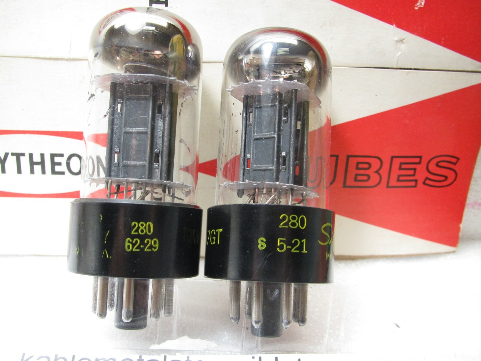 6SN7 GTB RAYTHEON TALL GLASS PLATINUM MATCHED PAIR