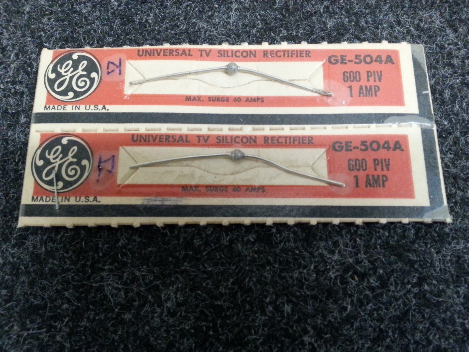 2 NOS General Electric GE-504A Universal Silicon TV Rectifiers