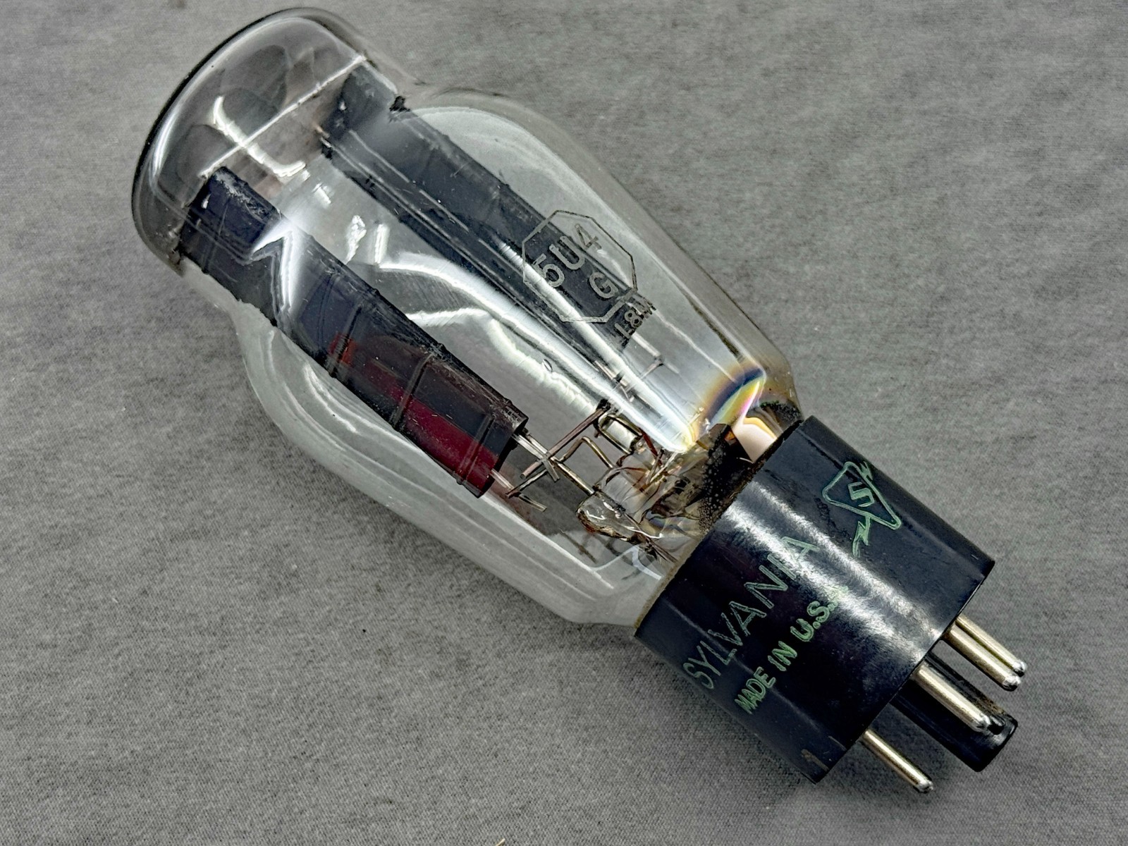 (1) Balanced Sylvania 5U4G Rectifier 1959 Black Plate D Getters Tests Strong