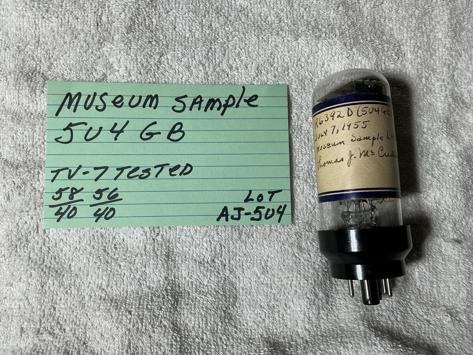 RARE MUSEUM LABEL VACUUM TUBE 5U4GB Black Plate RCA FACTORY INDIANAPOLIS 1955