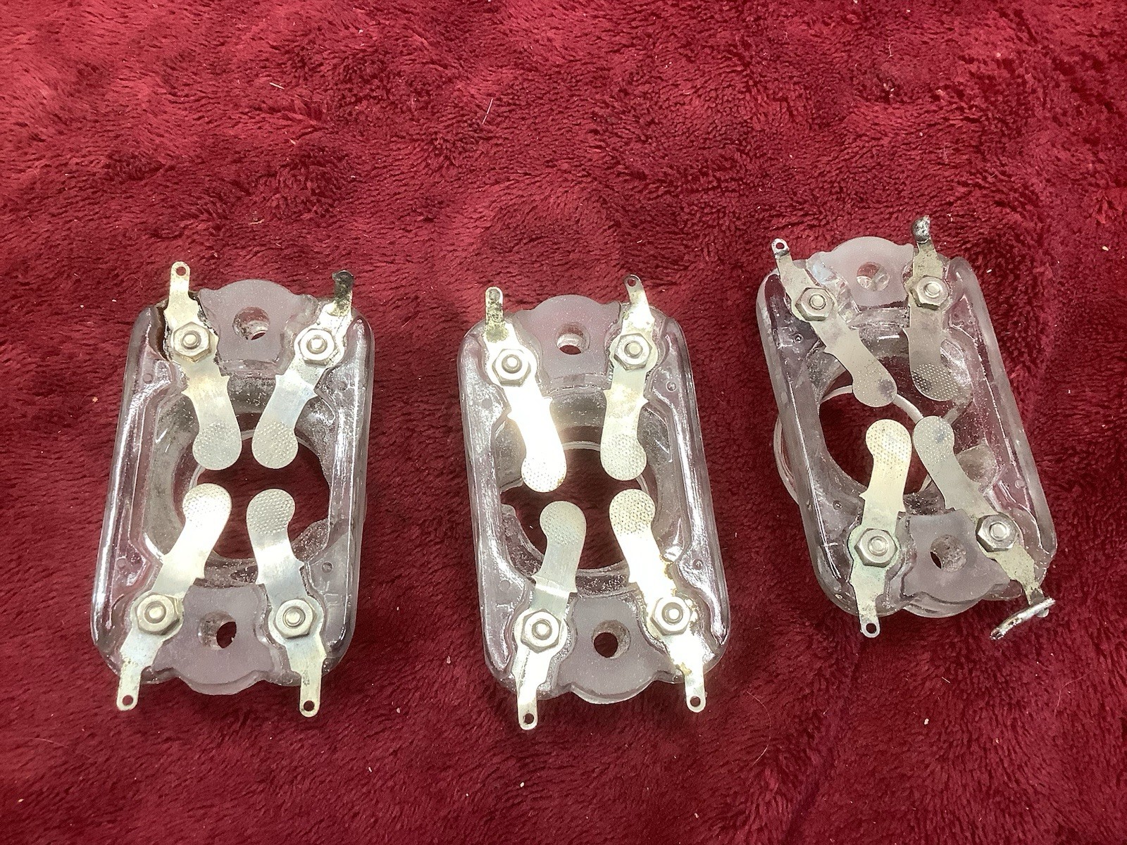 3 Vintage Pacent No. 12 glass Vacuum Tube Sockets for UV-199 tubes 1920’s