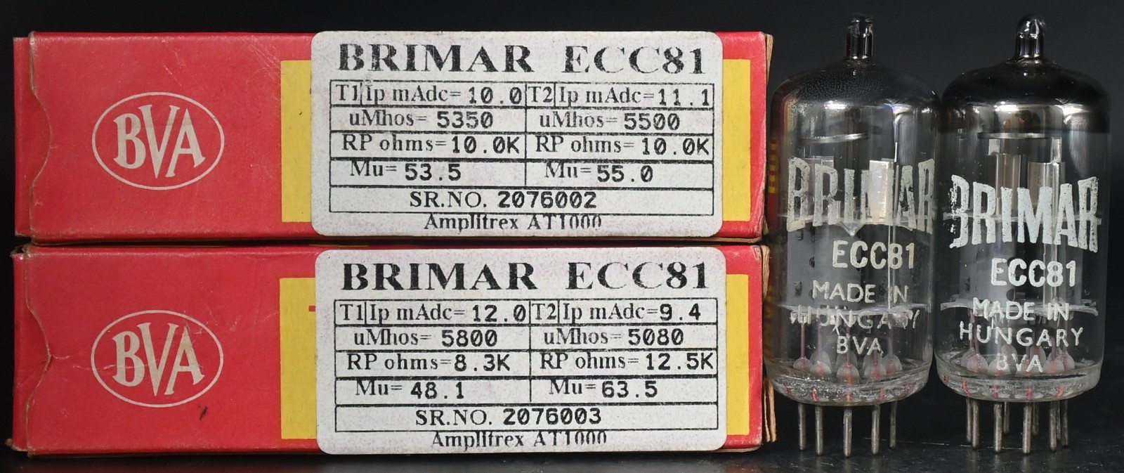 2x BRIMAR ECC81/12AT7 Made in Hungary Top Ring Getter Amplitrex Tested