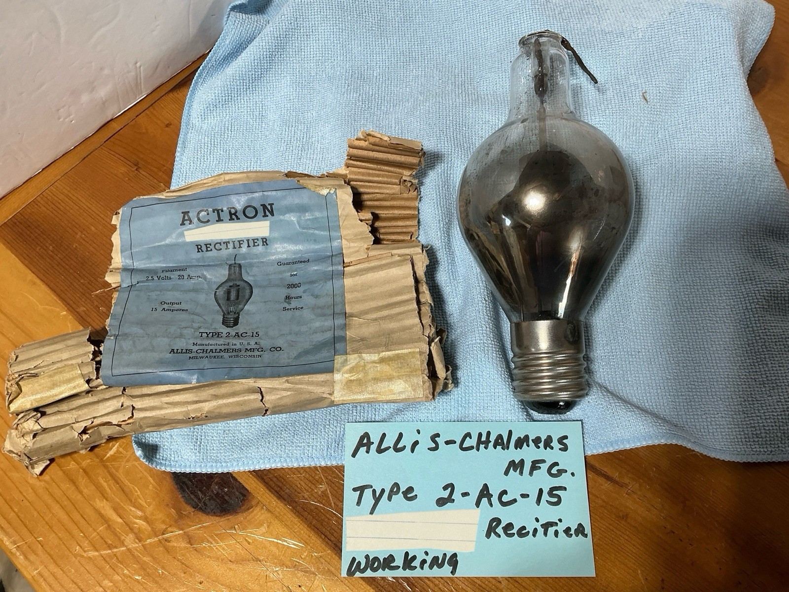 ALLIS CHALMERS TUNGAR BULB ACTRON RECTIFIER TUBE 2-AC-15 Antique 1920’s RARE