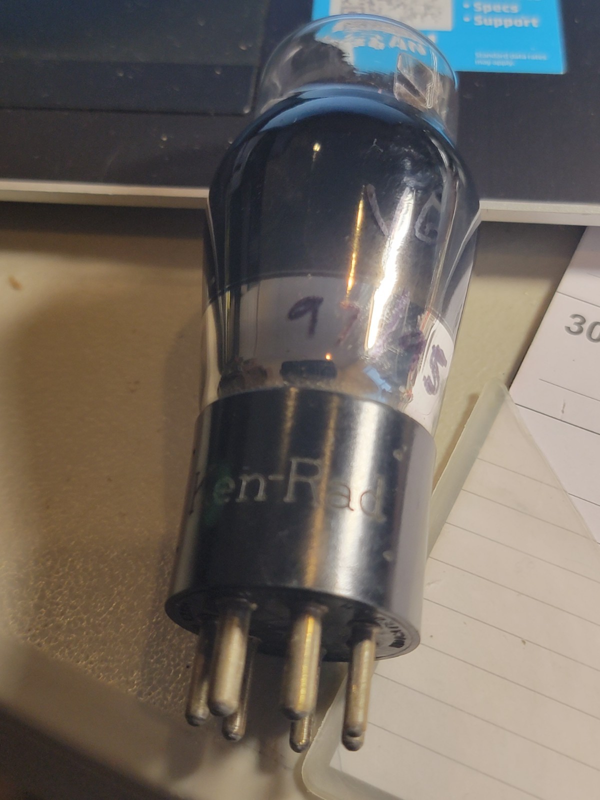 Used Ken Rad 6F6G Engraved Base Black Glass Vacuum Tube Tested Strong