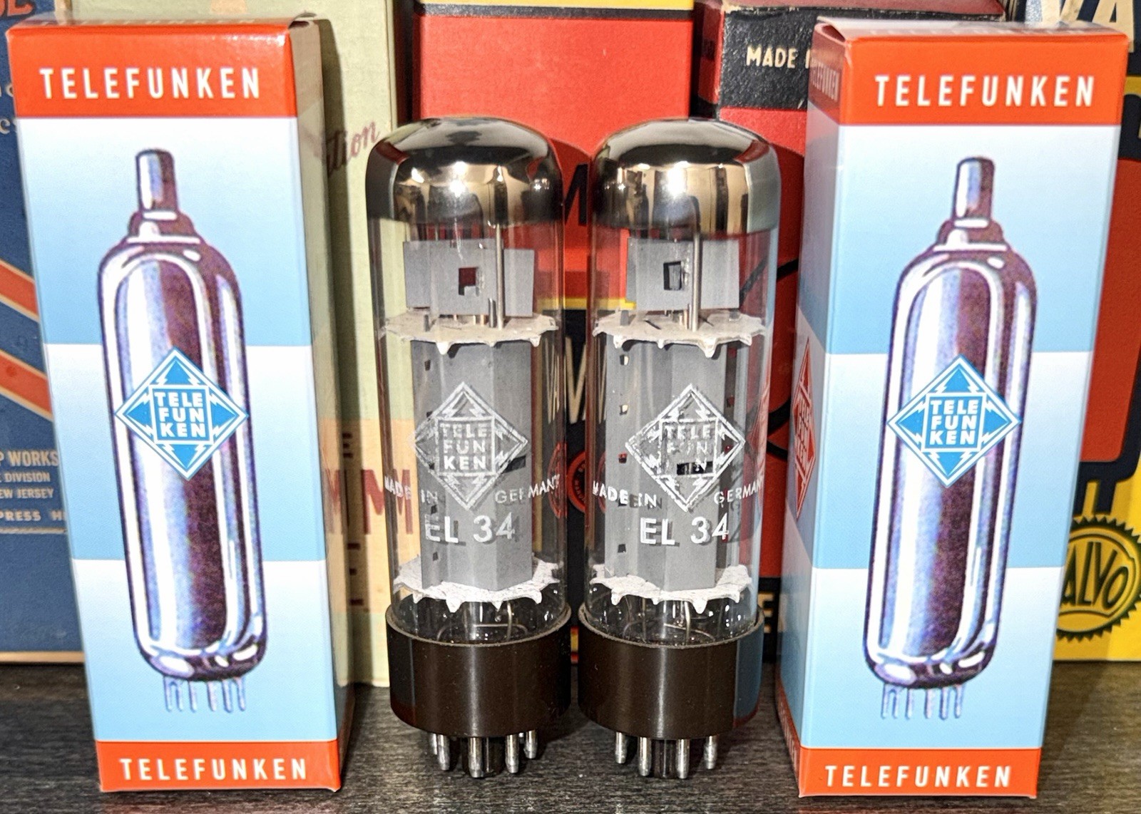 MATCHED PAIR ORIGINAL TELEFUNKEN GERMANY EL34 OO GETTER TUBES TESTED NOS & MATCH