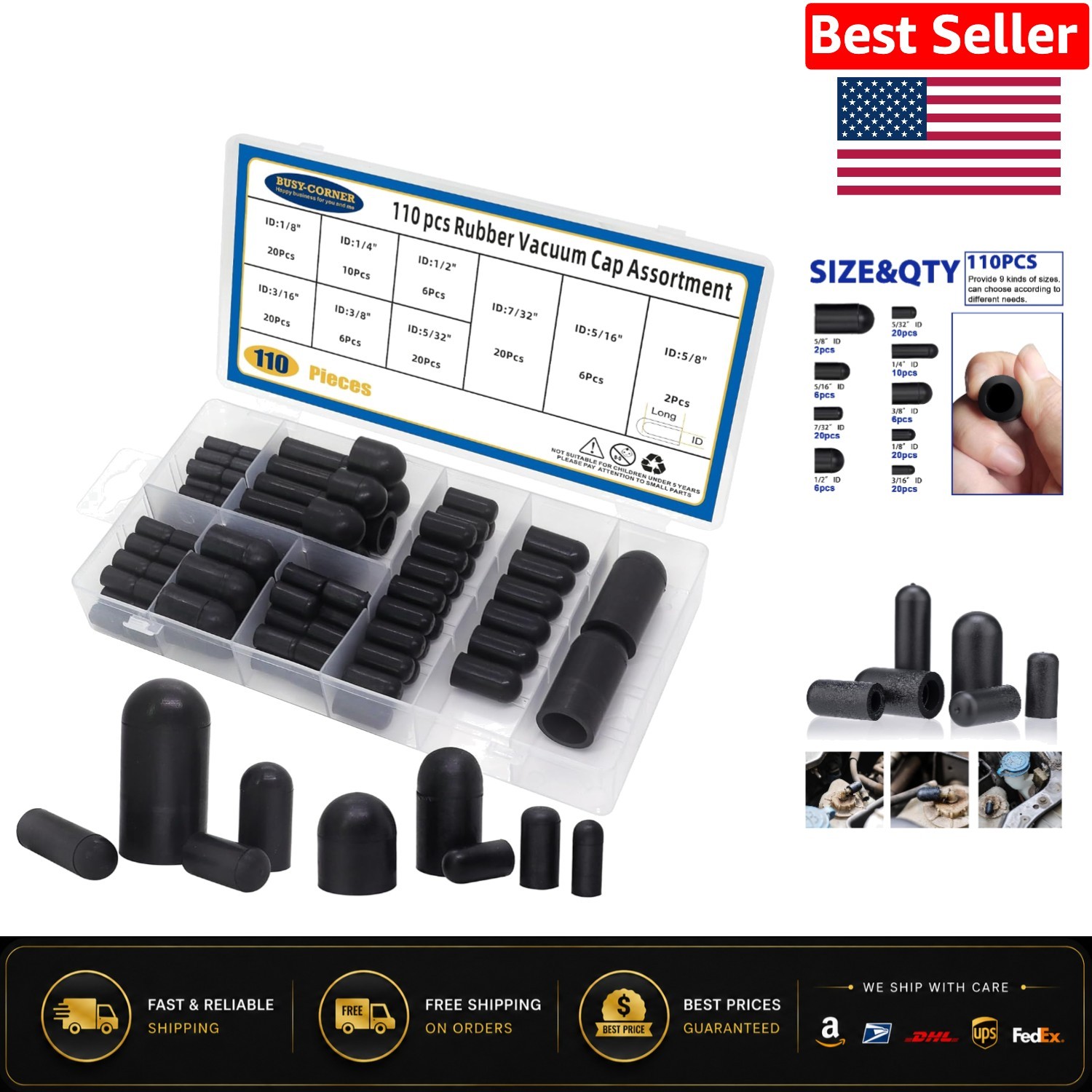 110-Piece Vacuum Caps Kit – Universal Rubber Plugs Set for Automotive Needs