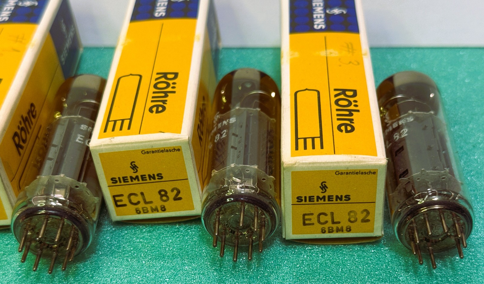 3 x ECL82 Telefunken NOS labeled Siemens, gm matched pair + 1, same batch code