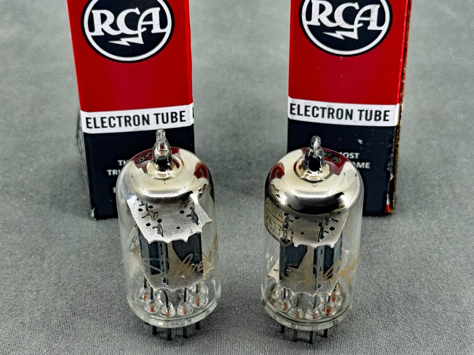 (2) RCA Silvertone 12AX7A ECC83 Short Gray Plates Halo Getters Test Strong TV-7U