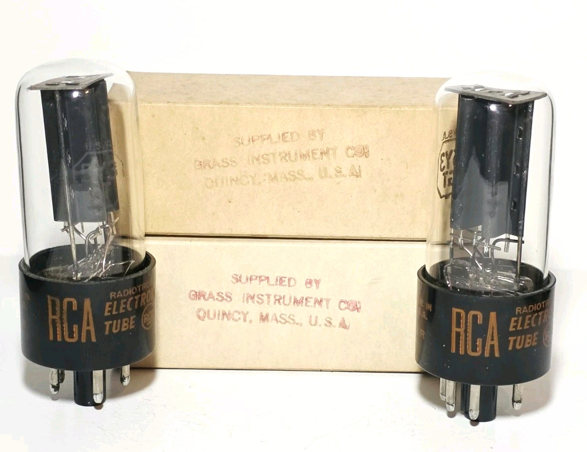 1965 Date Matched Pair RCA 5Y3GT Vacuum Tubes Black Plate Tested NOS On TV 7