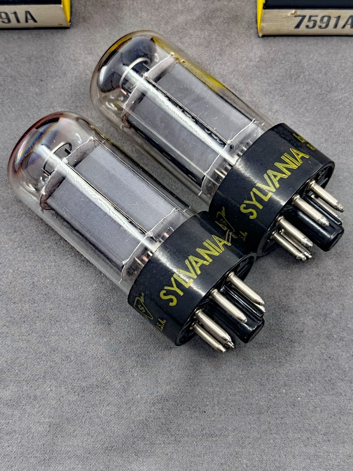 Strong Pair Sylvania 7591A Power Tubes O Getters Matched Codes Tested TV-7B/U
