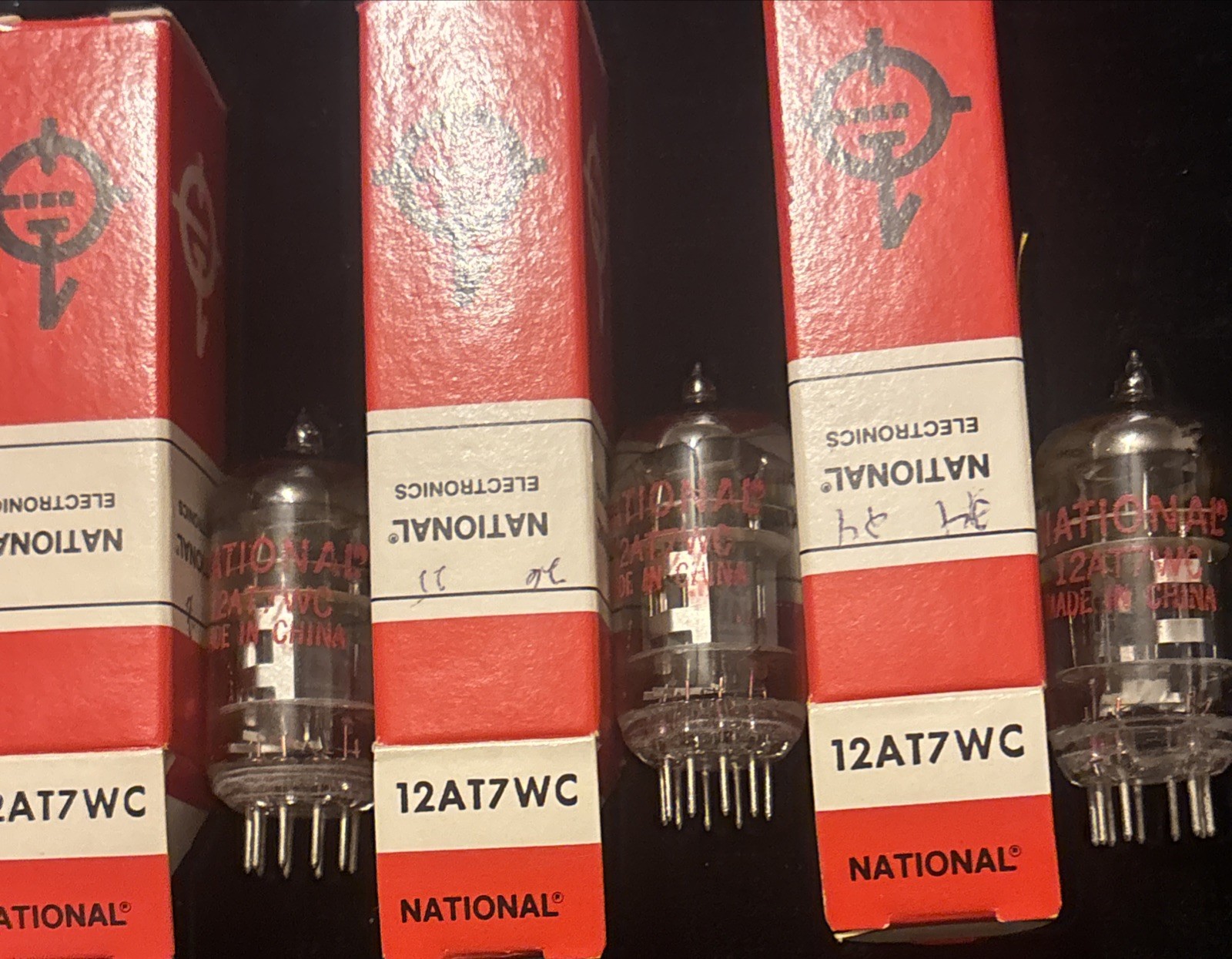 3 Matched Vintage National Electronics 12AT7WC Top Dimple Foil Tested Tubes