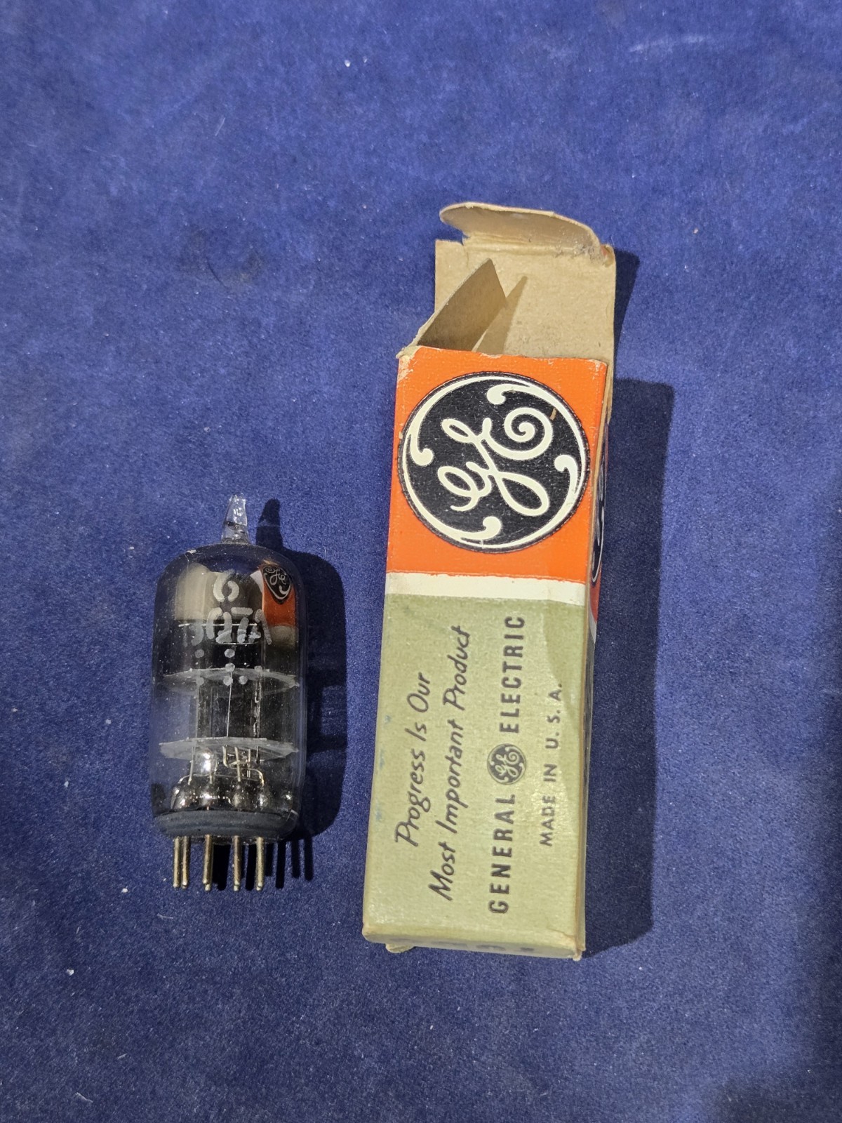Vintage GE 6BQ7A Electronic Vacuum Tube Dual Triode Valve NOS Gray Plate Boxed