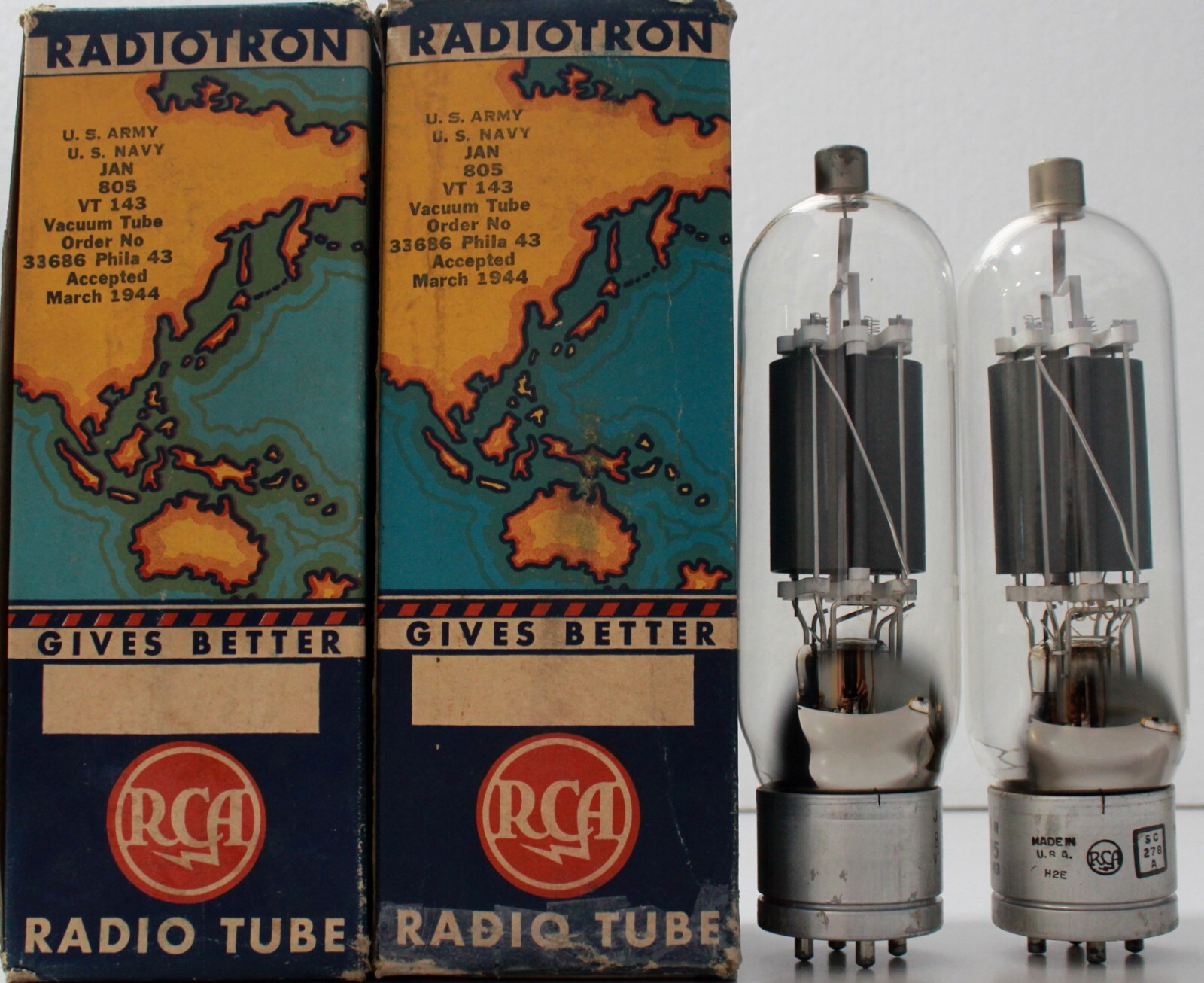 JAN 805/VT143 RCA Made in USA World Map Rare WW2 Qty 1 Match Pair (2 Pcs)