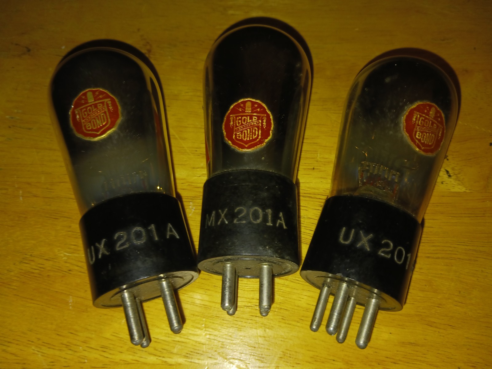 Tested! 2 Gold Bond UX-201a & 1 MX-201a Vacuum Tube Lot. Made In🇺🇸1920’s RARE!