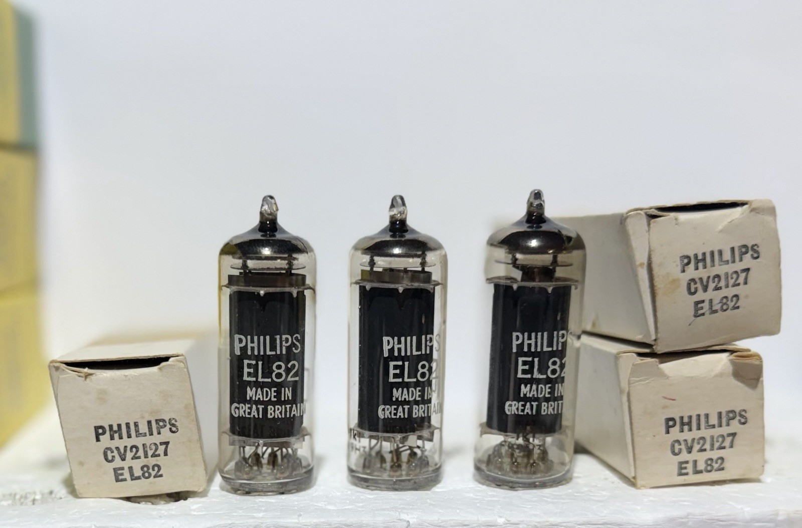 (3) NOS Philips Blackplate EL82 CV-2128 Tubes Made At Mullard Mitcham Plant UK