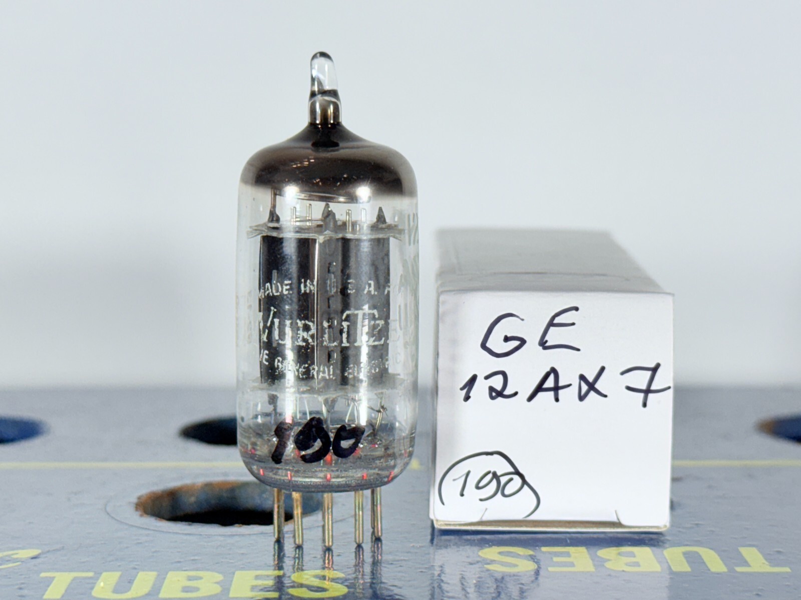 GE ECC83 12AX7 Label Wurlitzer Long Grey Plate O-Gett. Tested Good Balanced Tube