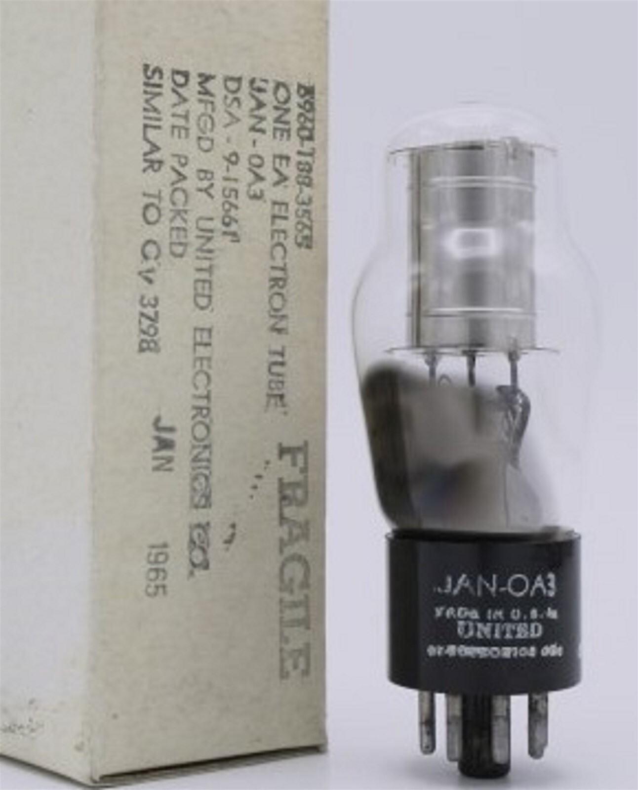 JAN 0A3 TUBE UNITED ELECTRONICS BOXED VINTAGE GOVERNMENT SURPLUS