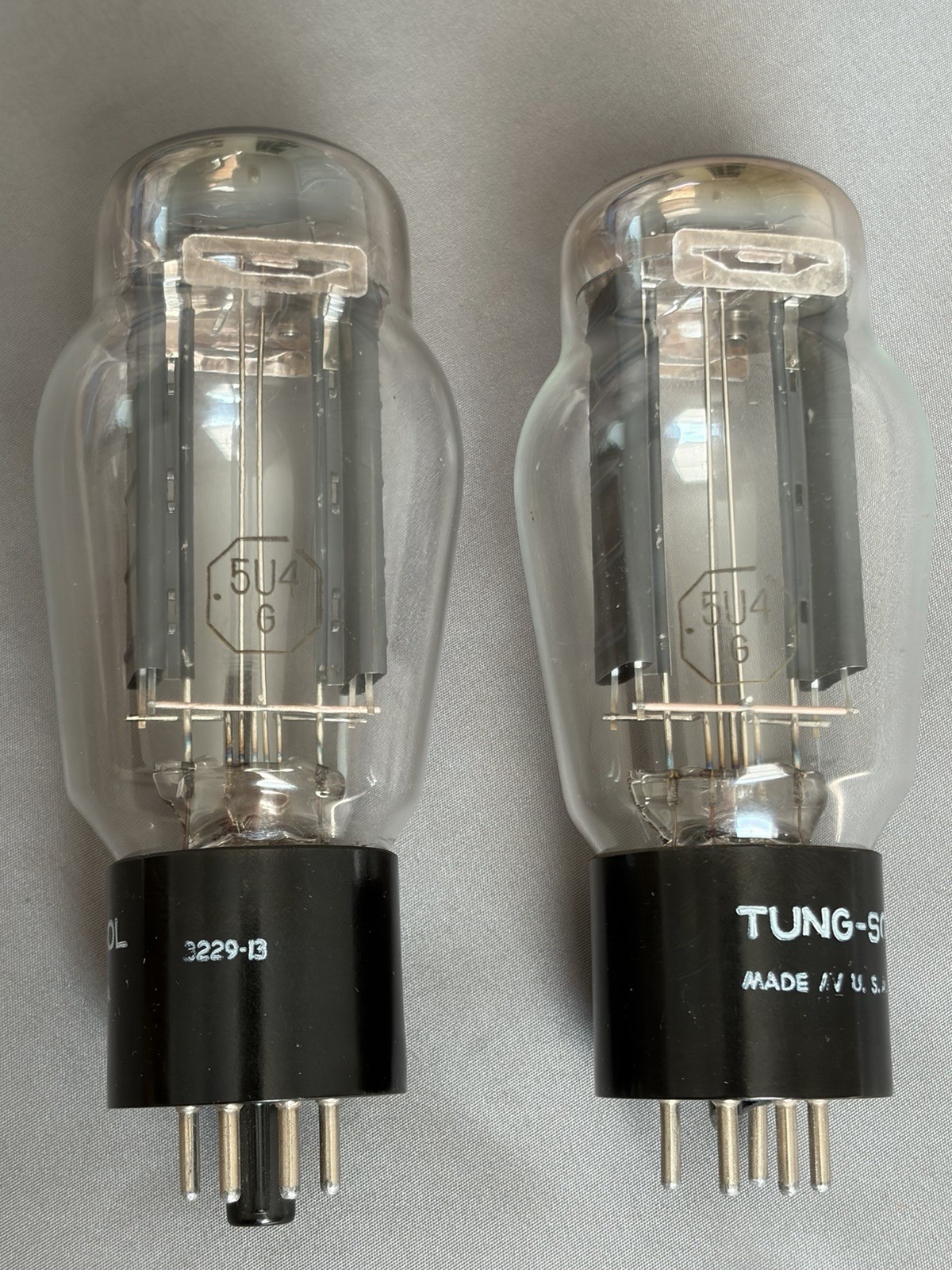 Pair 1949 Tung-Sol 5U4G Matched Tubes Hanging Filament Top Square Getters