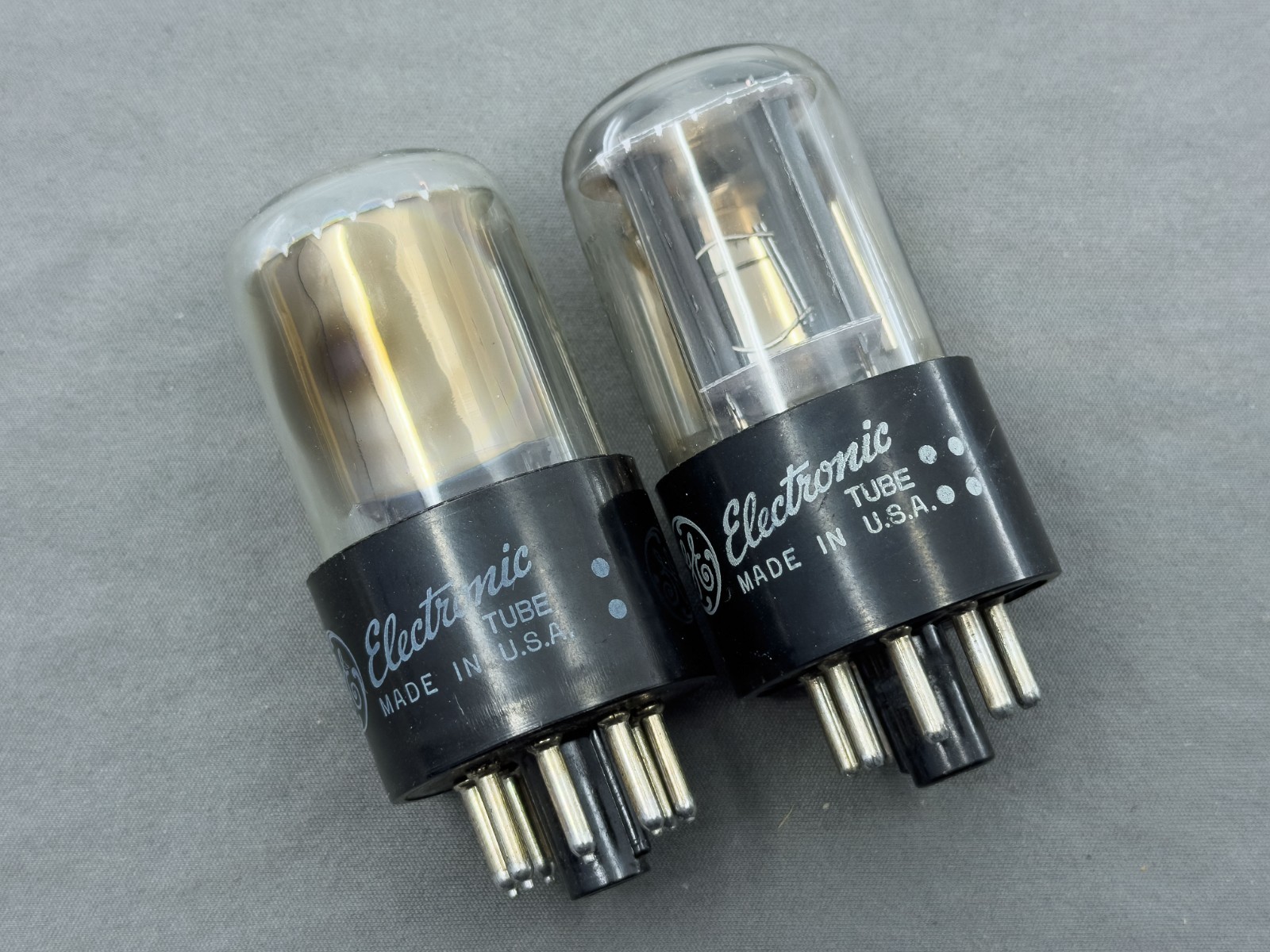 (2) GE 6SN7GTB Vacuum Tubes Short Bottle Side HS Getters Gray Plates Tests NOS