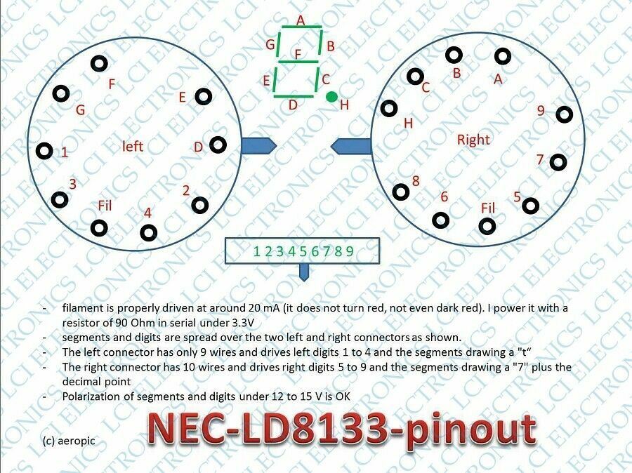 10 x LD8133 NEC Miniature VFD Display Indicator TUBE Nixie Era 7 segment 9 digit