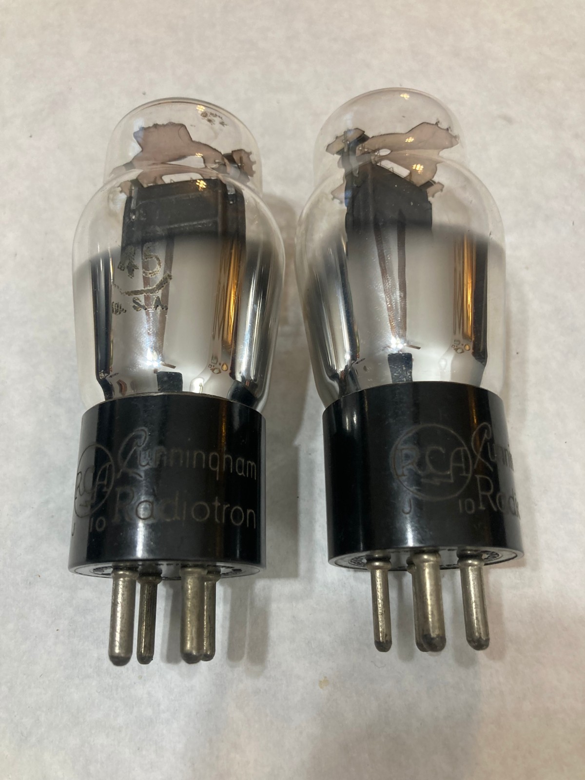 2 RCA CUNNINGHAM RADIOTRON 45 RADIO VACUUM TUBES, TV-7 TESTED