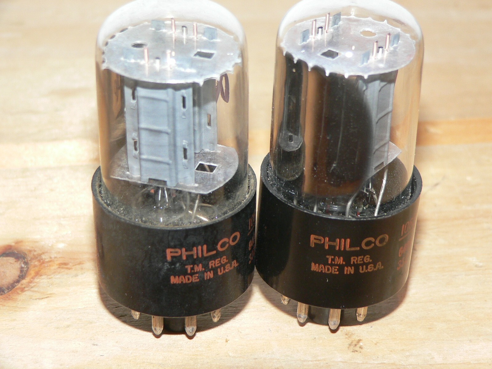 2 NOS GE 6SN7GTB Tubes-USA-TEST GOOD-Philco branded-side getter-same code