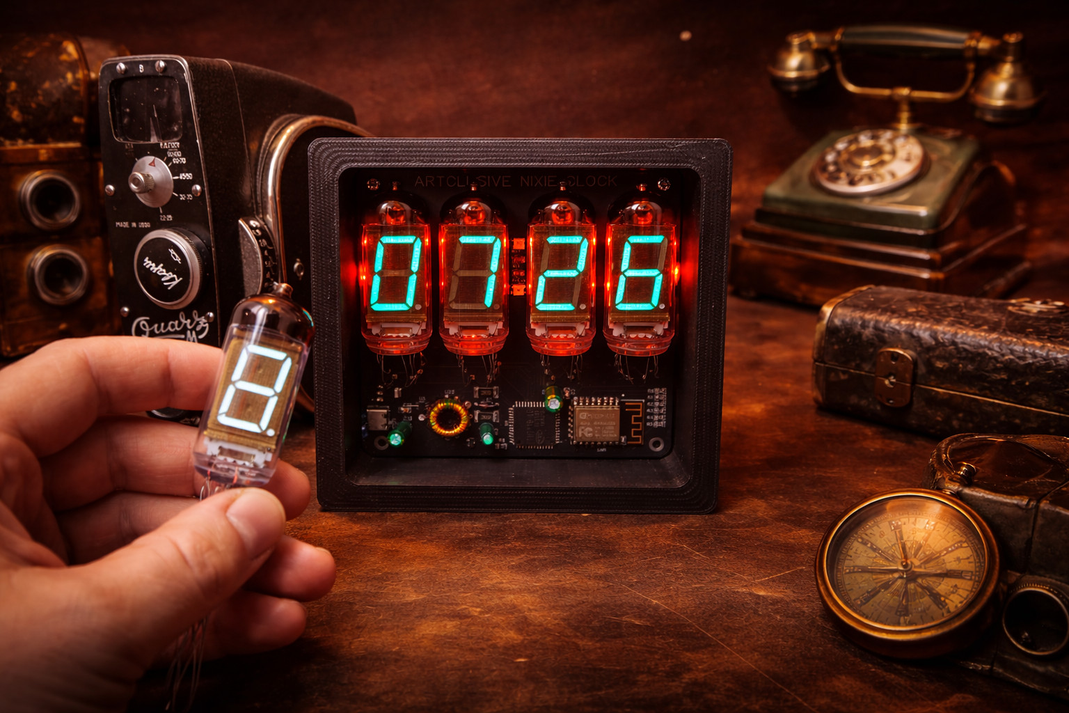 ARTCLUSIVE NCL-2 IV-11 Nixie/VFD Tube Clock with Wi-Fi – USB-C, RGB Backlight