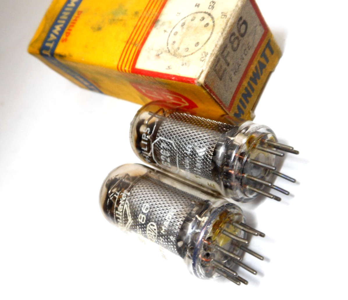 Matched PAIR 6267 EF86 Tubes Philips Mullard Mesh Plate Square Getter – Test NOS
