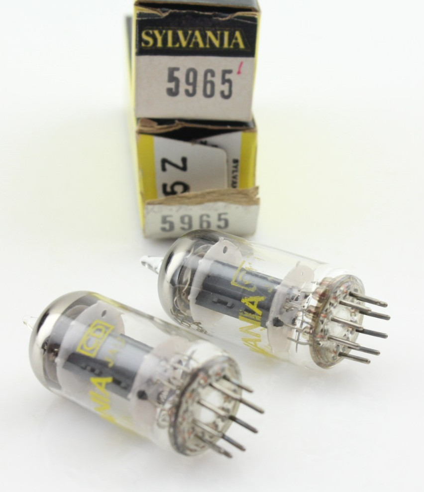 New Qty 2 SYLVANIA 5965 Matched Pair Grey Plates Foil Getter NOS USA Tubes