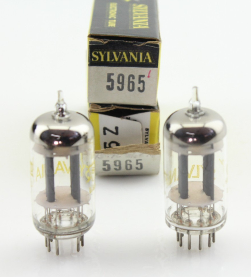 New Qty 2 SYLVANIA 5965 Matched Pair Grey Plates Foil Getter NOS USA Tubes