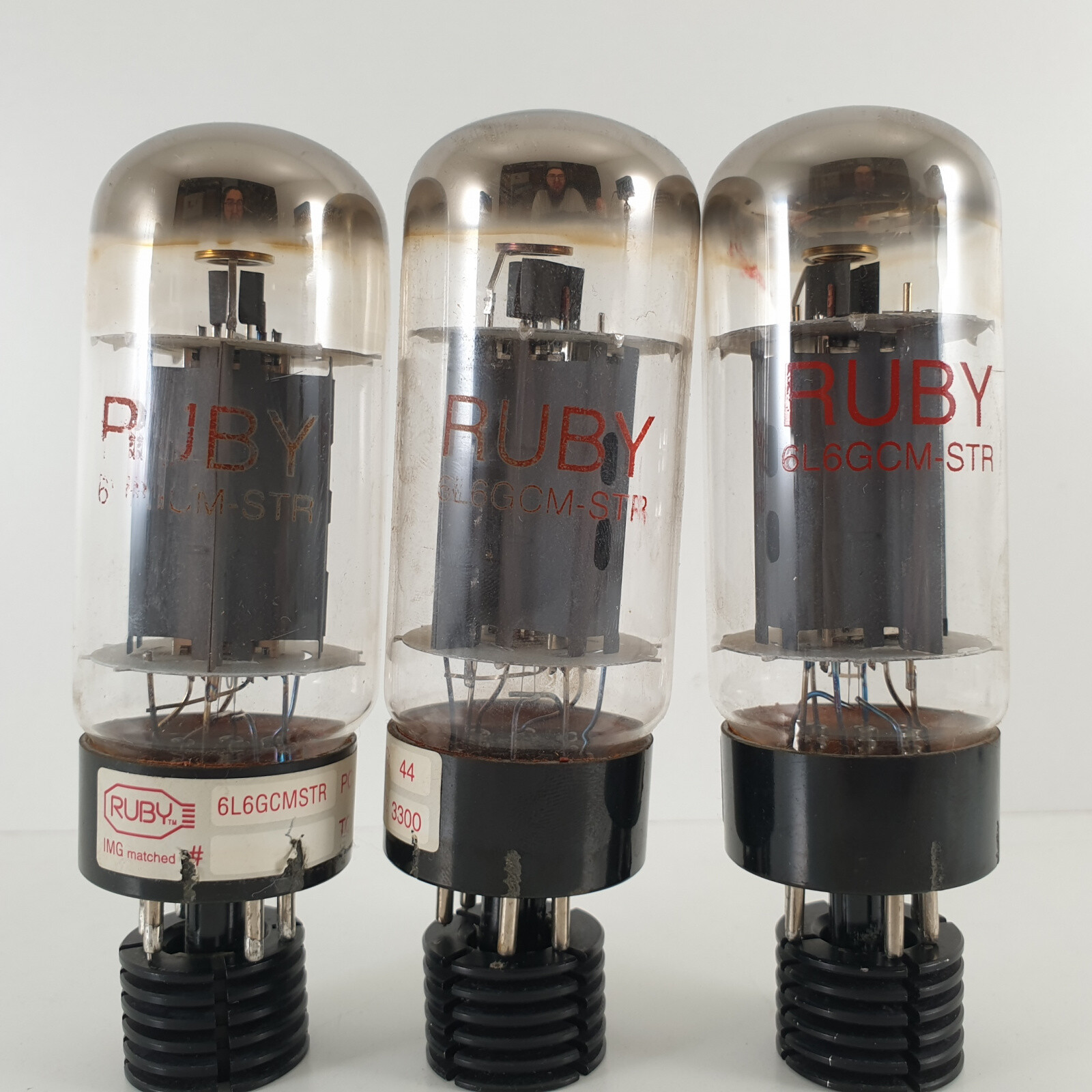 3 X 6L6GCMSTR RUBY TUBE. SOLID GETTER. 94/102/95% MATCHED TRIO. USED. 15. CH117