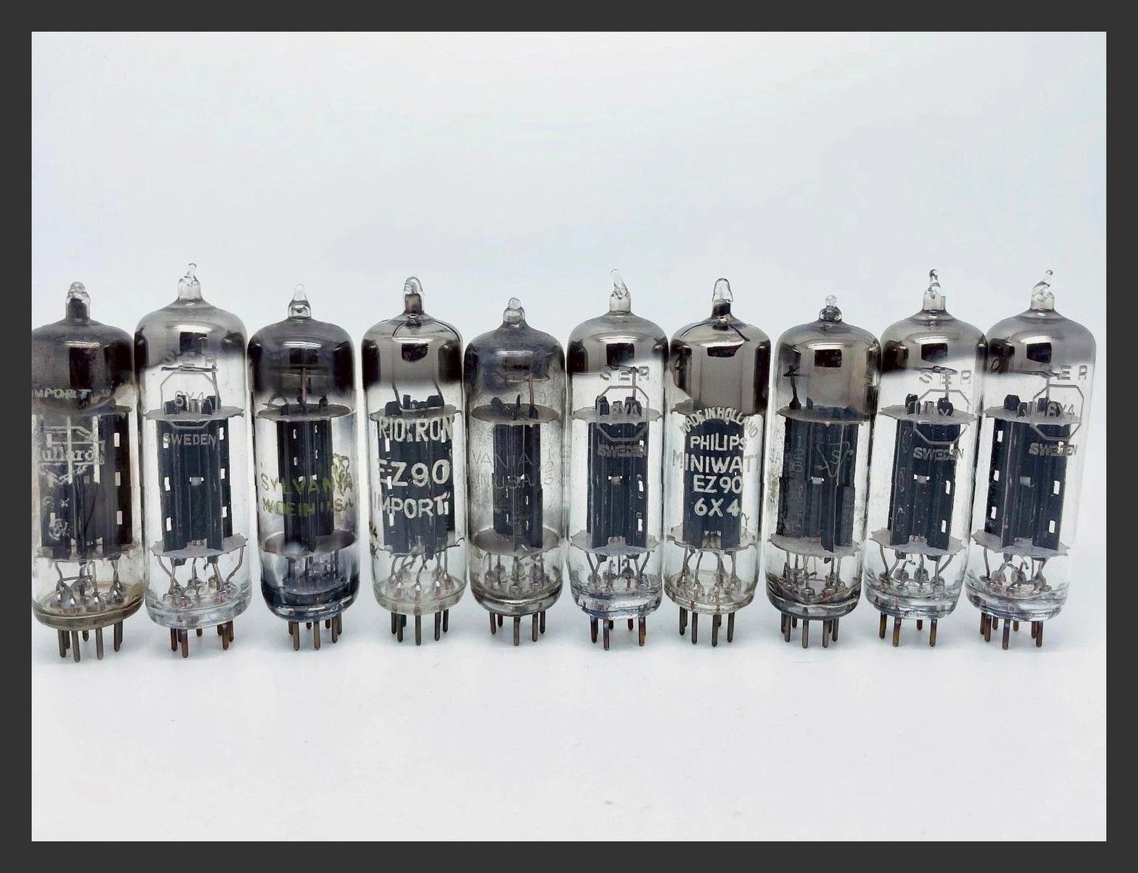 10 X Philips Mullard Triotron Ser Sylvania EZ90 6X4 Black Plate Rectifier Tube