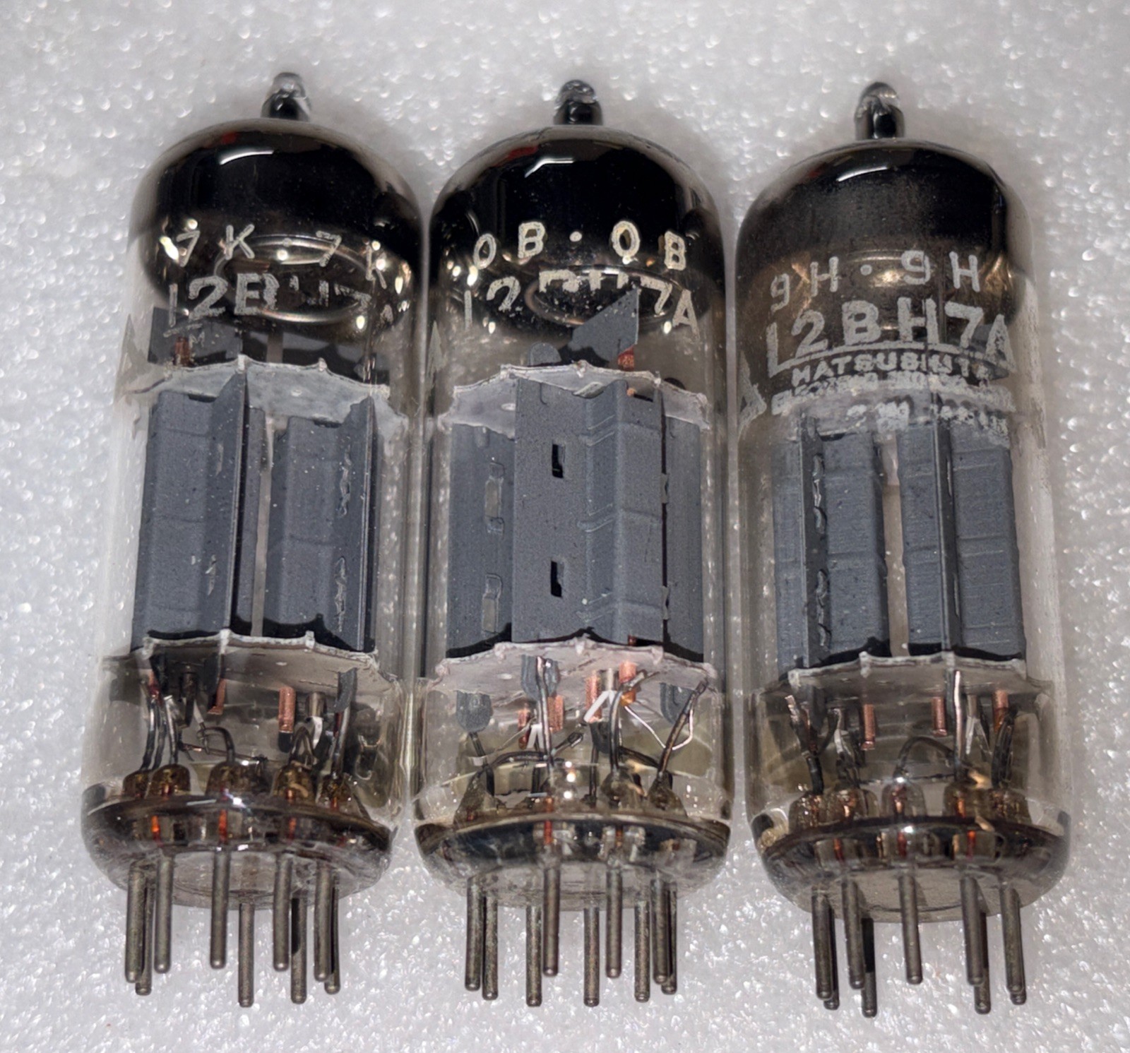 3- Matsushita 12BH7A Vacuum Tubes TV7 Tested Strong Made In Japan