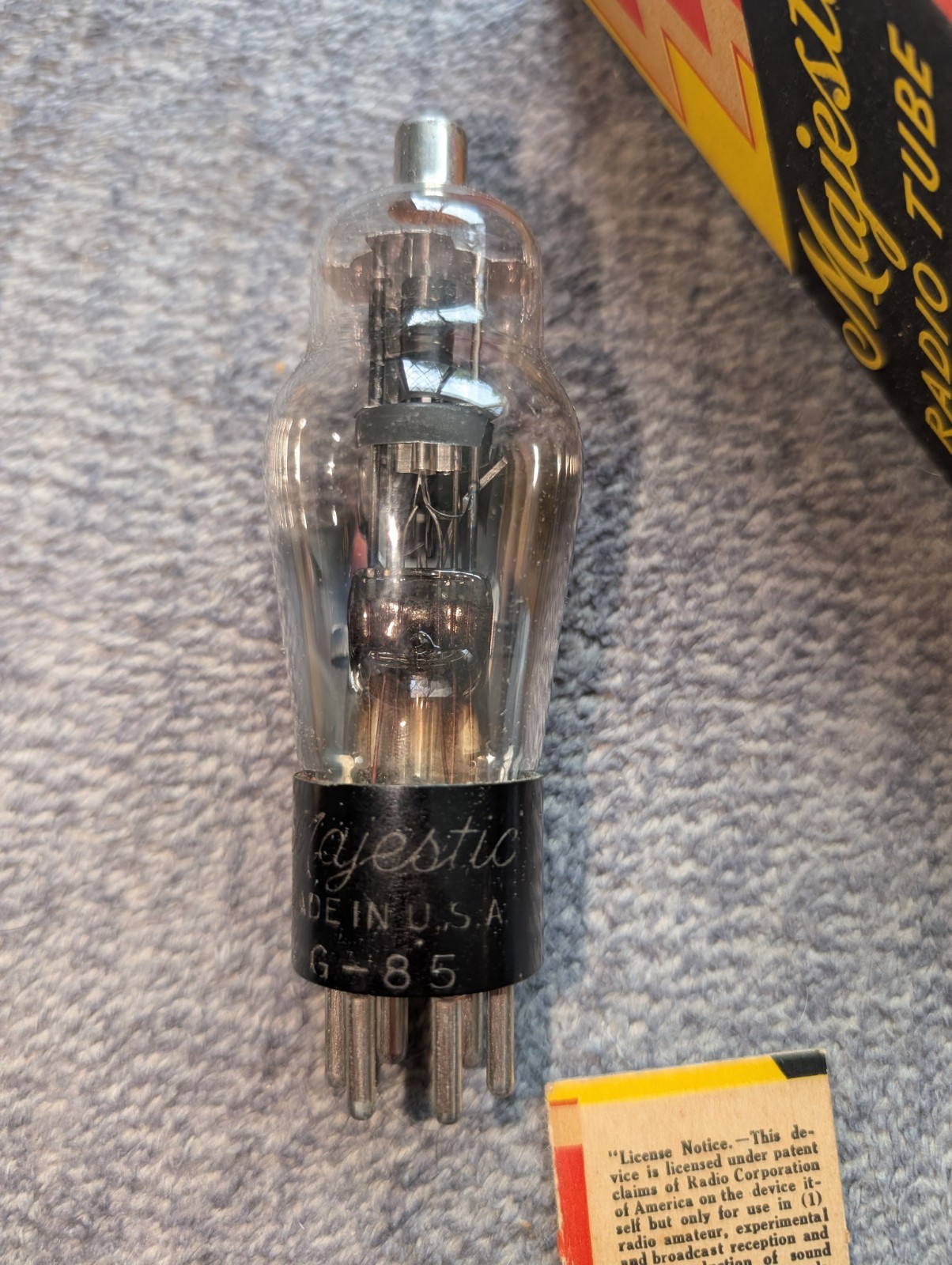 1 Majestic Radio Tube TYPE G-85/Type 85-S Radio Tube! ORIGINAL BOX! Please Read!