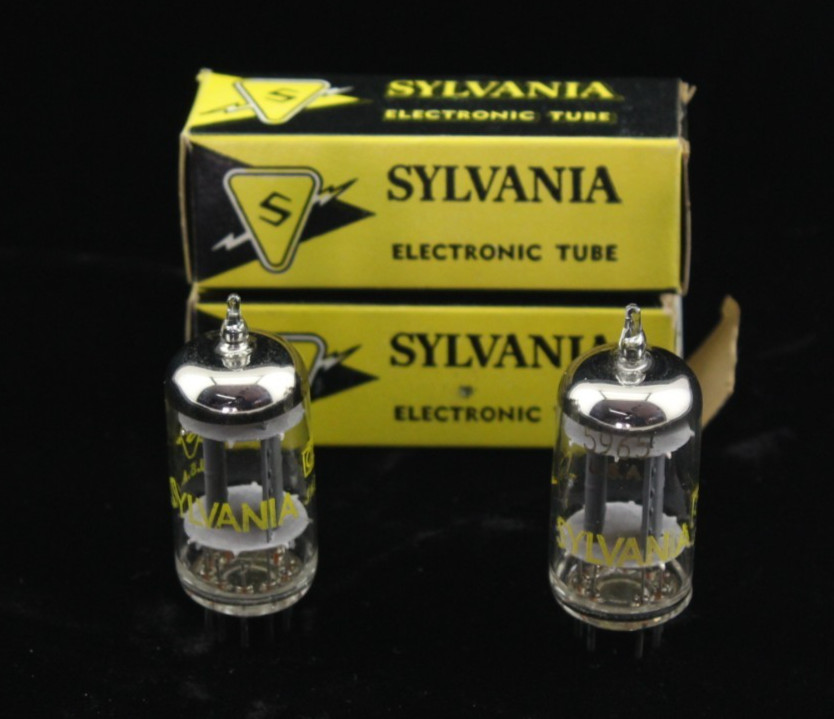 New Qty 2 SYLVANIA 5965 Matched Pair Grey Plates Foil Getter NOS USA Tubes