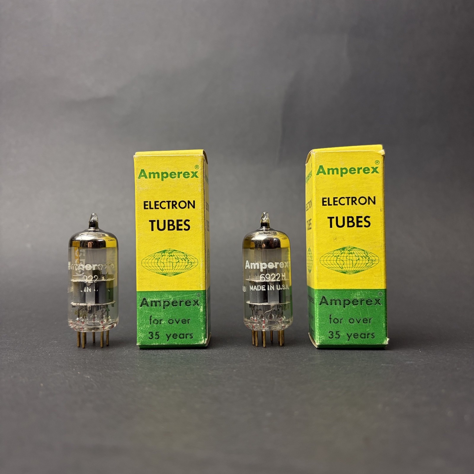 1966 6922 6DJ8 E88CC Amperex Tube Gold Pins O Getter TV7 Test NOS 6922-1-2