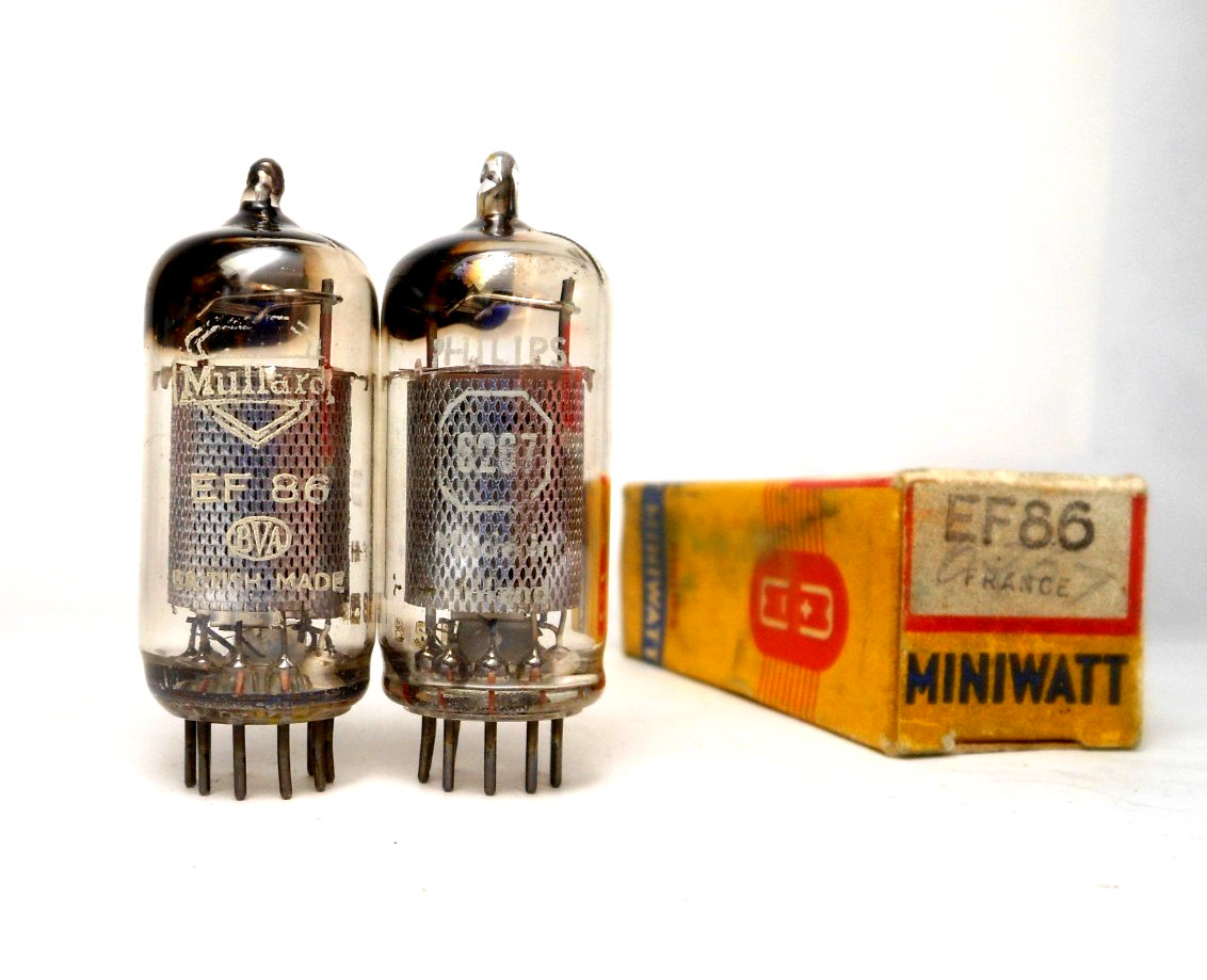 Matched PAIR 6267 EF86 Tubes Philips Mullard Mesh Plate Square Getter – Test NOS