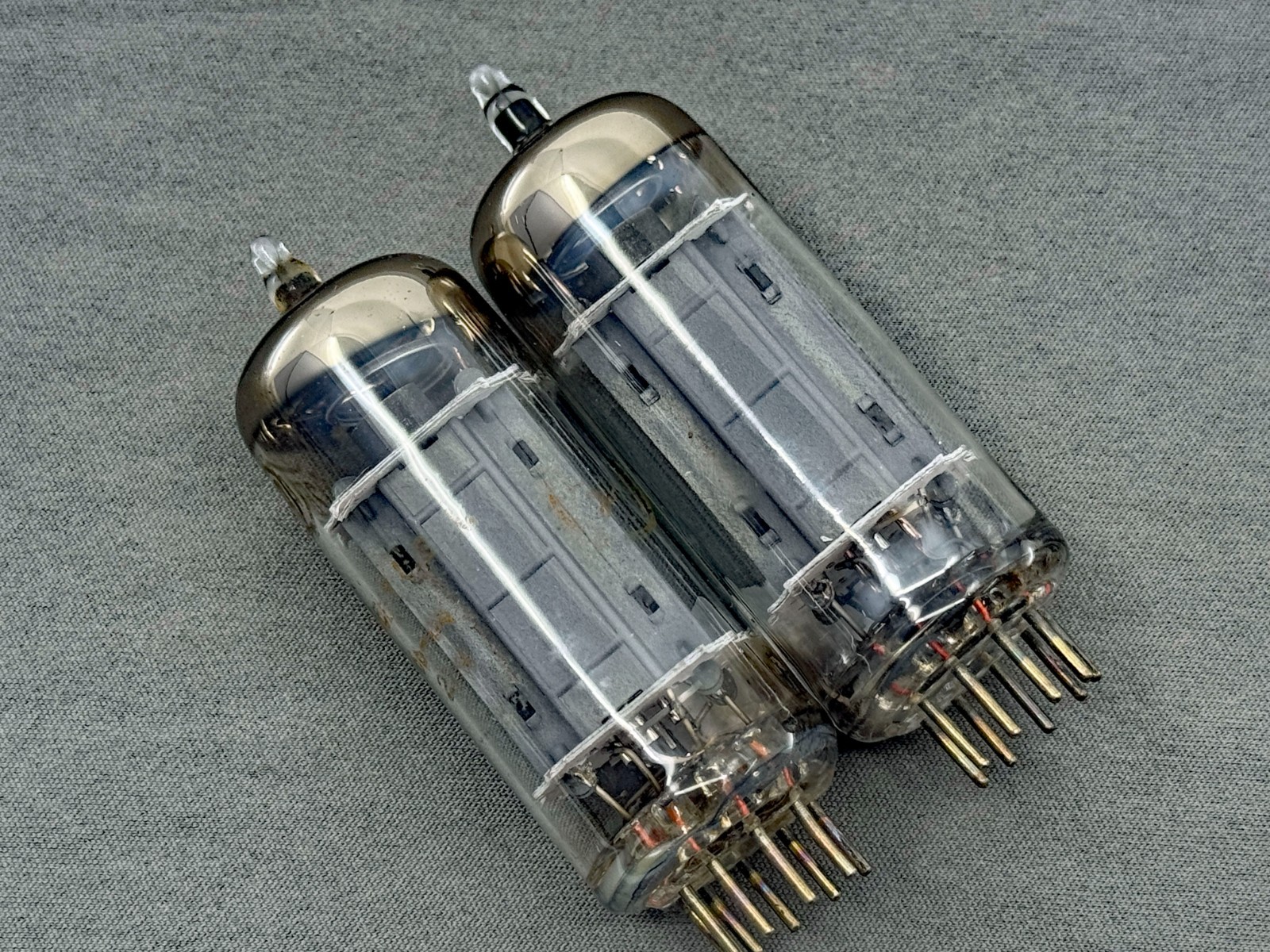 (2) RCA 12BH7A Vacuum Tubes Long Gray Plates Halo Getters Test Strong Amplitrex