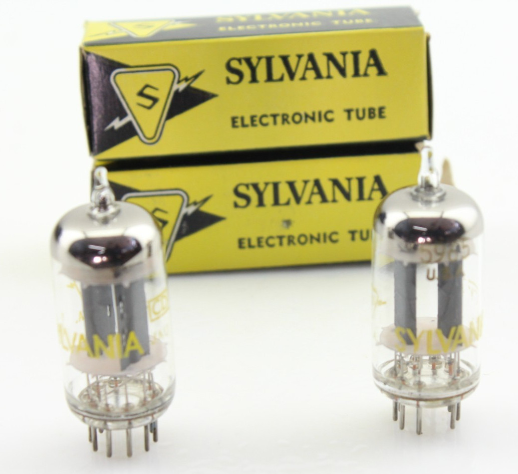 New Qty 2 SYLVANIA 5965 Matched Pair Grey Plates Foil Getter NOS USA Tubes