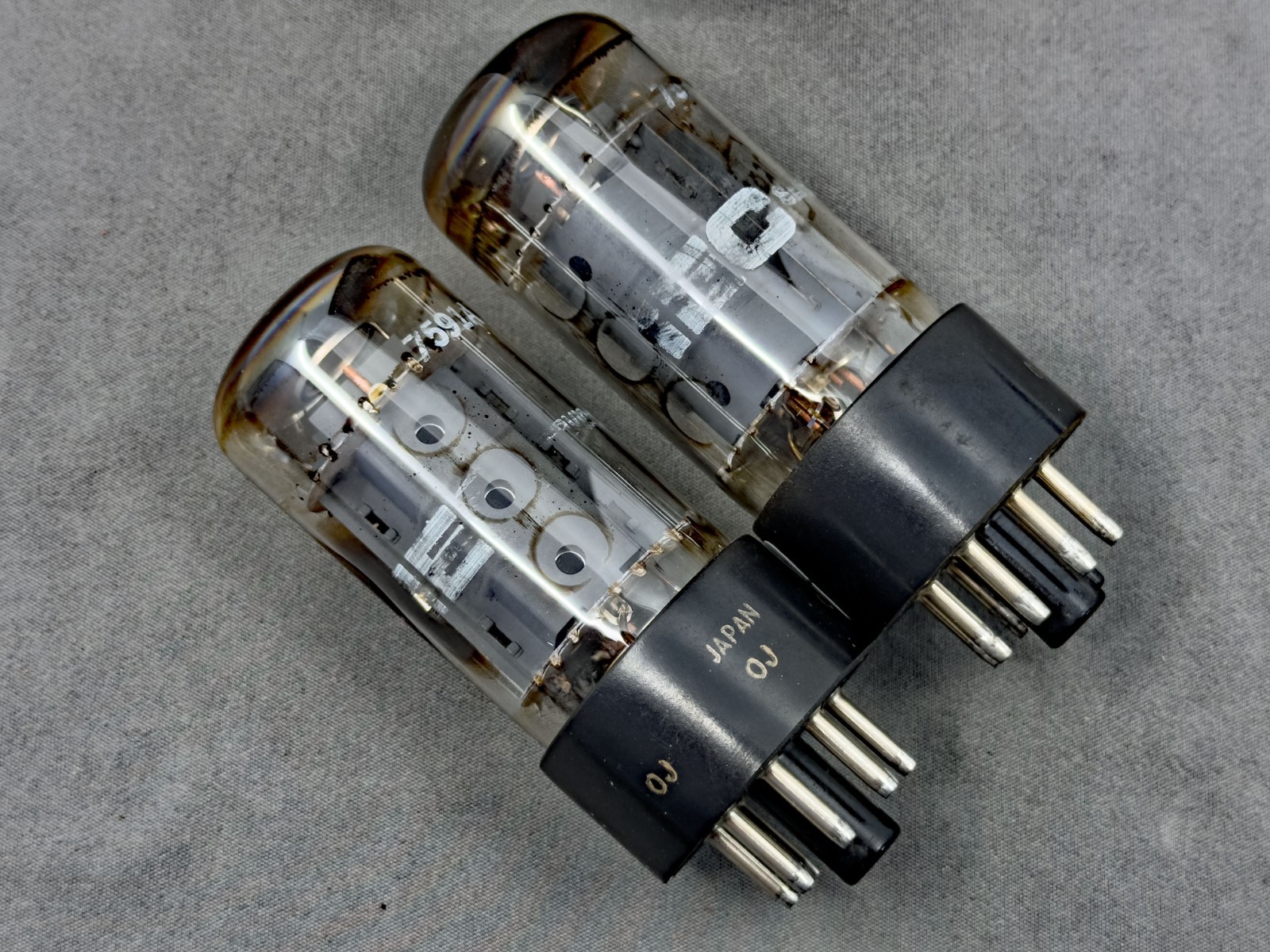 (2) Matsushita Mullard 7591A Power Tubes 3 Hole Gray Plates Japan Test Strong