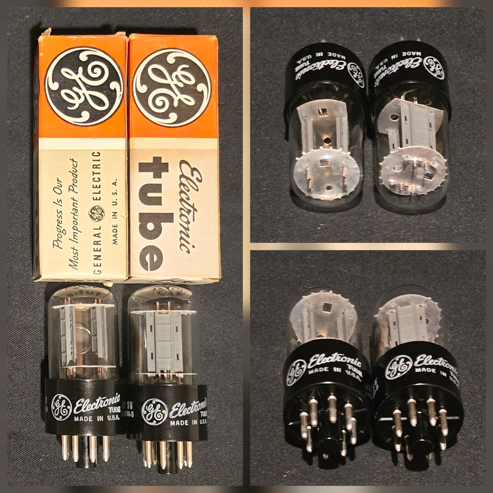 GE 6SN7 GTB 1960s CHROME SIDED HALO TALL BLACK BASE PERFECT MATCHED SET NIB