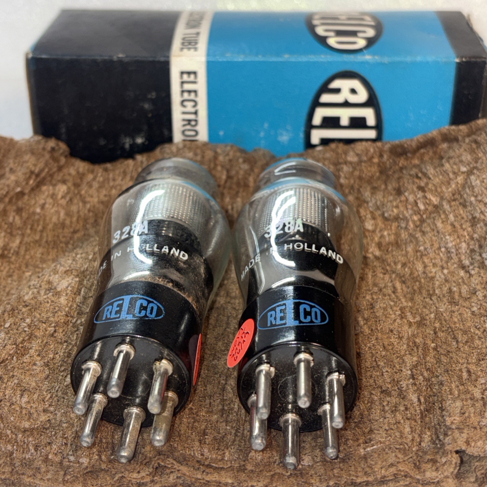 Matched Pair Relco Amperex 328A Small Punch Hole Vacuum Tubes TV7 NOS Holland