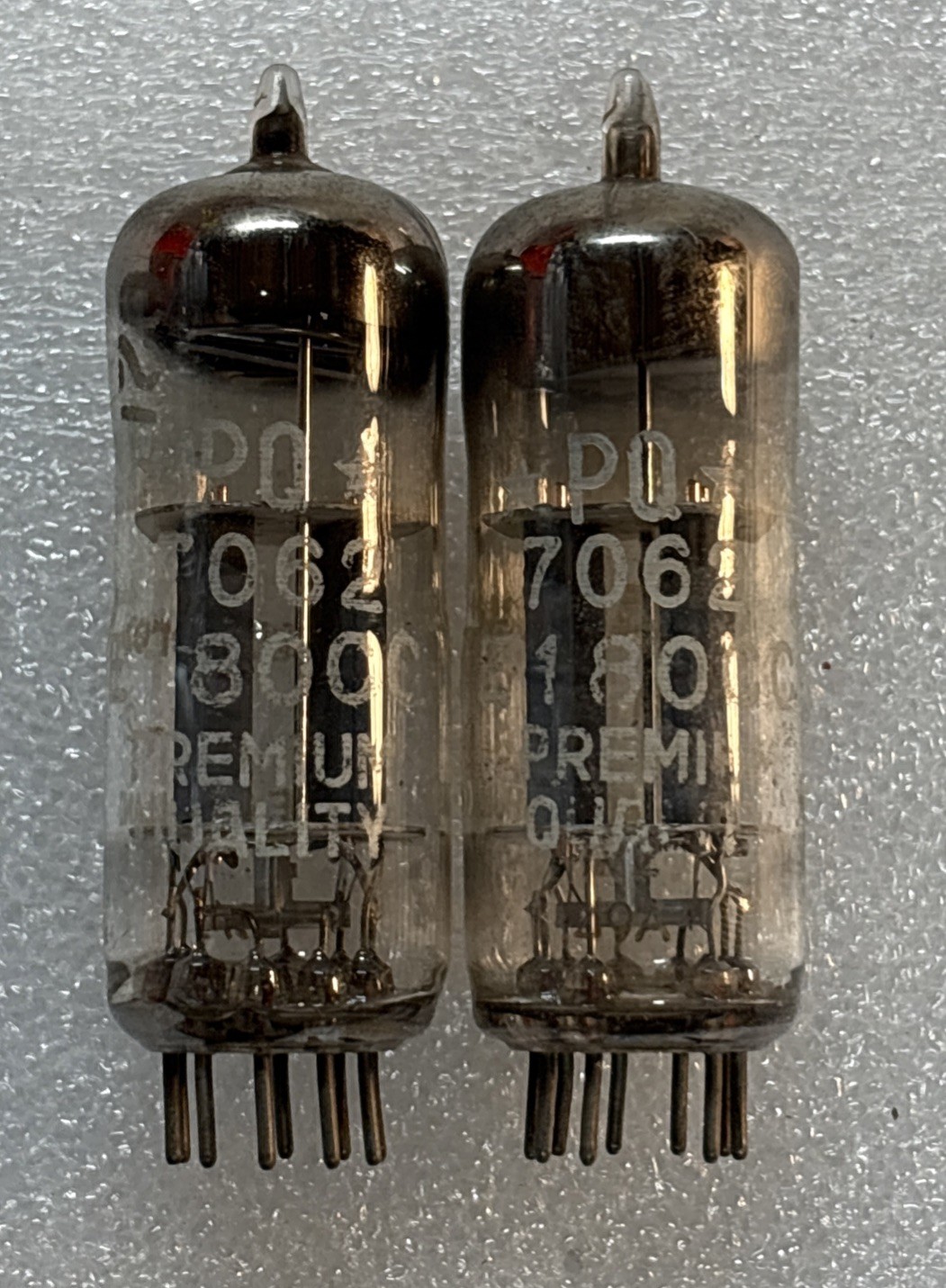 Matched Pair Amperex E180CC 7062 Pinch Waist Foil D Getter Tested Good #1