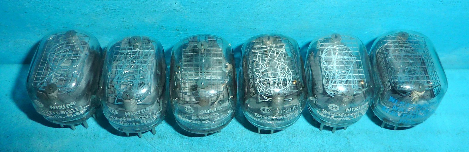 5 Burroughs/National 8422 5991 Nixie Tubes & 5992 +/- Bright & Functioning