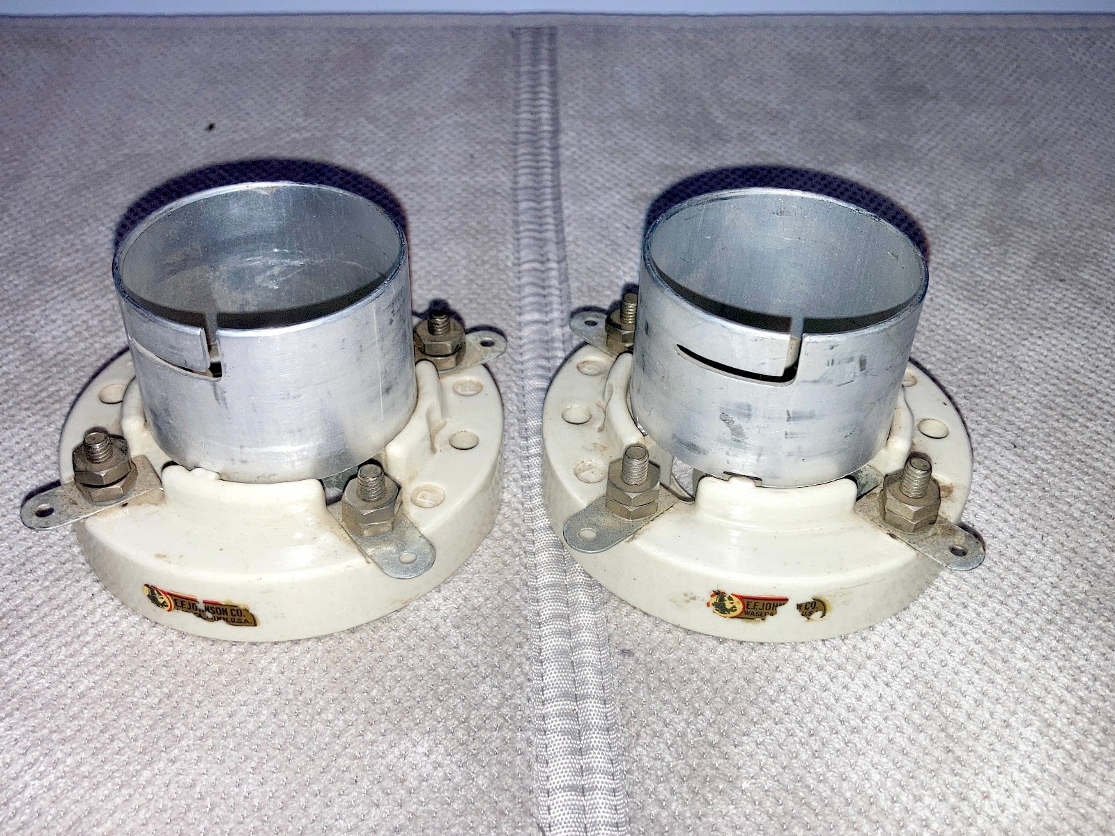 Two EF Johnson US Made Ceramic Tube Sockets for 211, 805, 845 & 810 Tubes, NOS