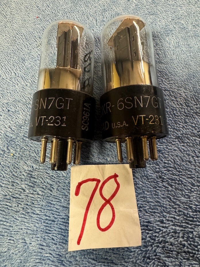 2 1945 Ken Rad VT-231 JAN-CKR-6SN7GT preamplifier Military amplifier tubes # 78