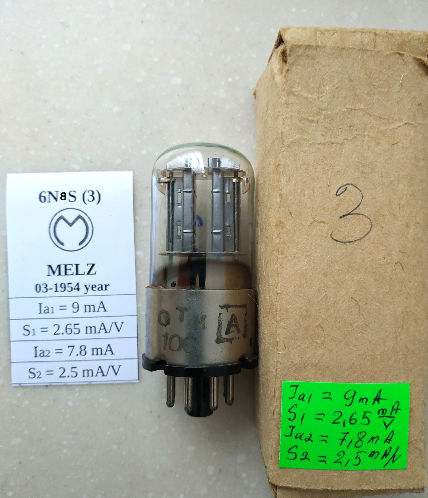 1pc 6N8S = 6SN7 1578 ECC32 Double Triode MELZ Tube Metal Base TESTED, NEW in BOX