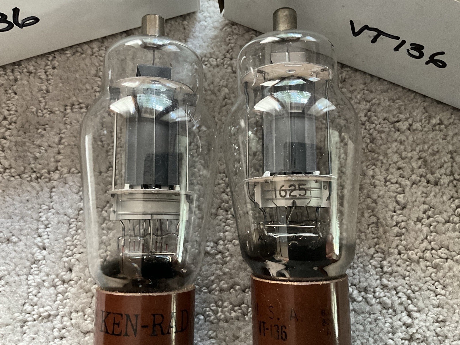 Matched Pair VT-136 1625 Vacuum Tubes Ken-Rad RCA